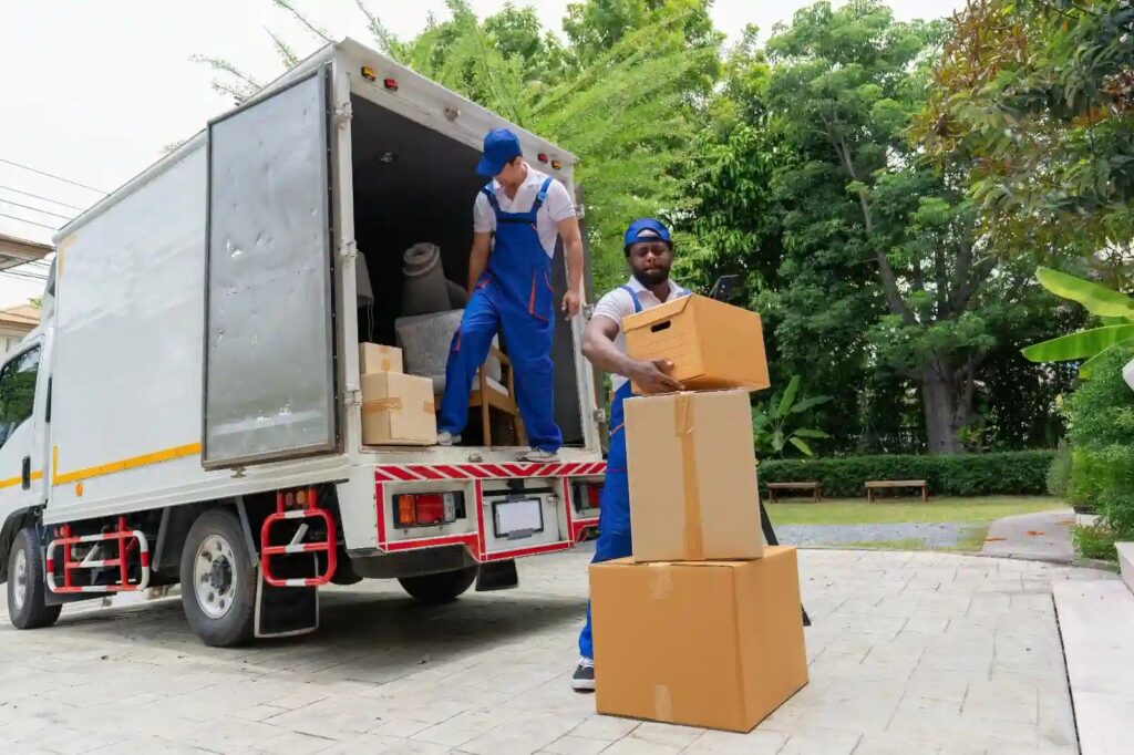 Moving truck loaded with furniture for a long-distance move.